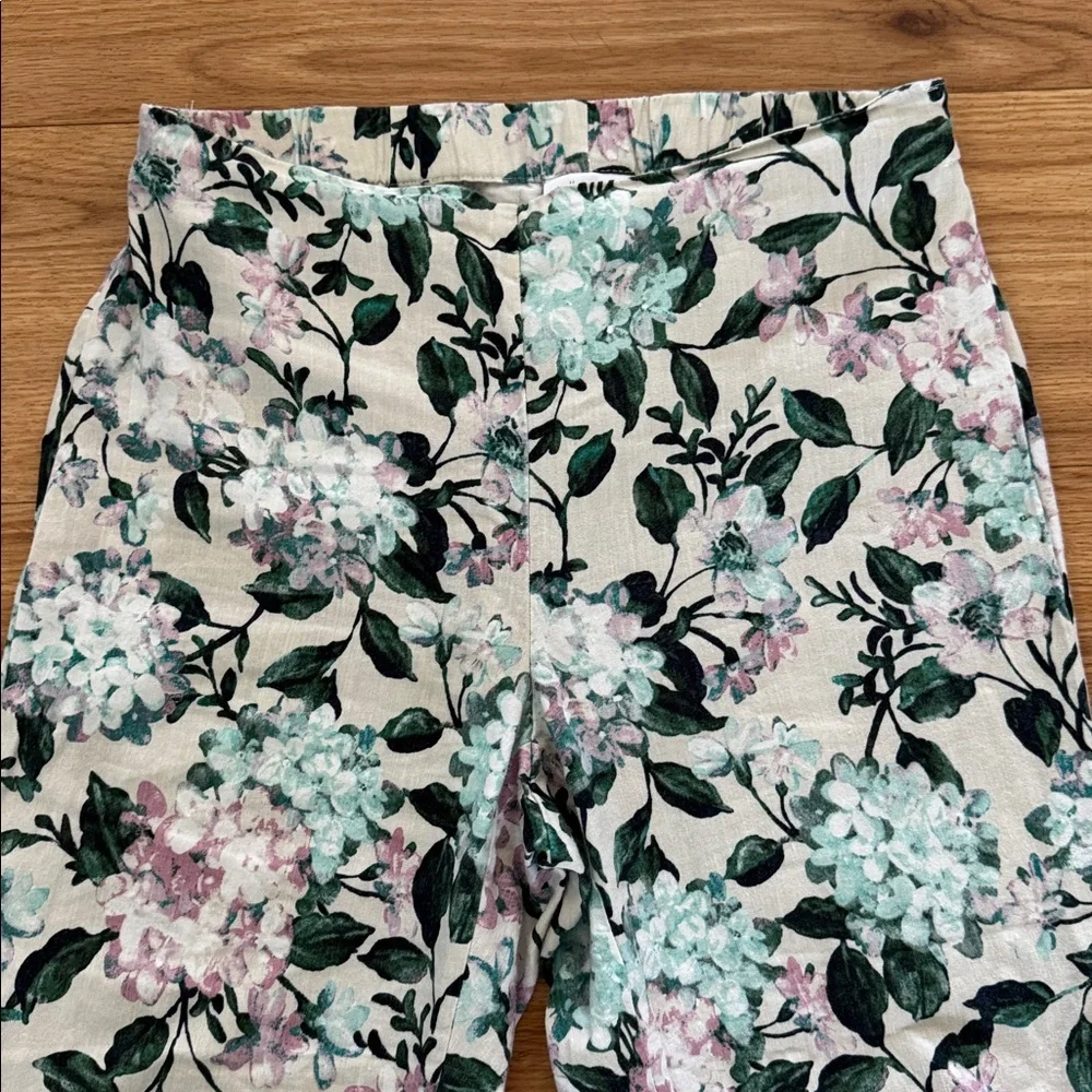 J.Jill Linen Stretch Fresh Spring Floral Cropped 3 Button Ankle Side Zip Pant M